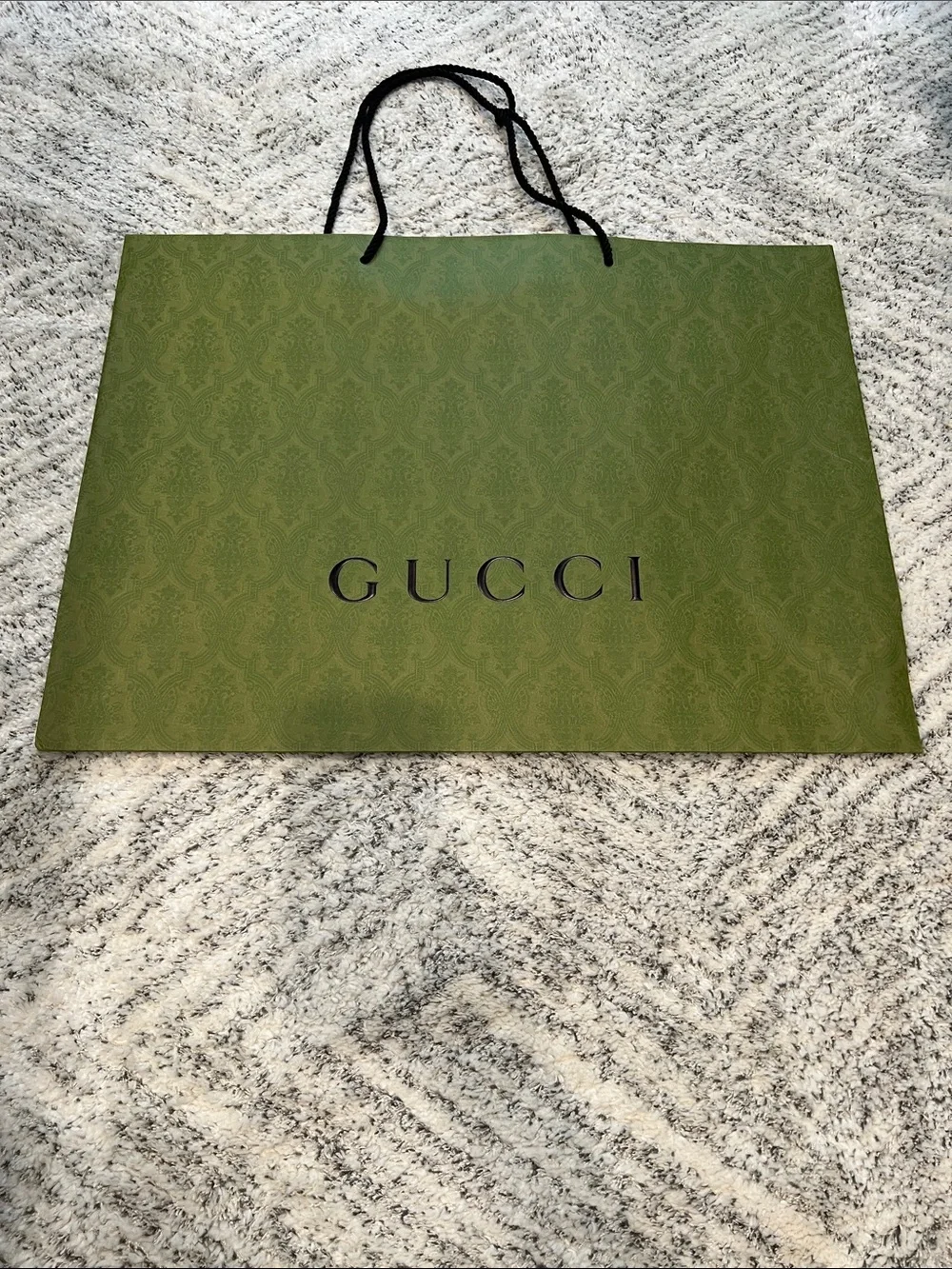 Gucci Authentic Olive Green Logo Extra Large Shopping Bag with Black Handles